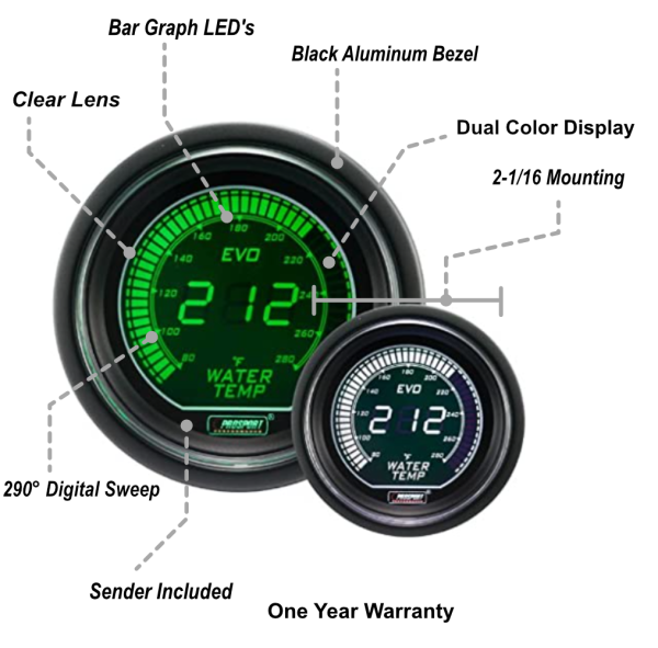 2-1 16  Evo Electrical Green and White Water Temperature Gauge- Hot on Sale