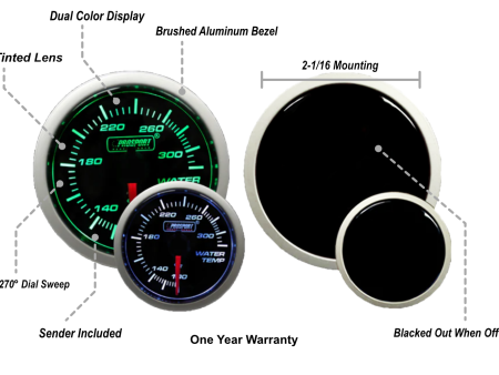 2-1 16  Green White Water Temperature Gauge For Sale