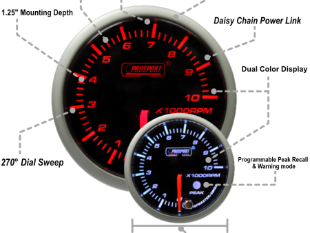 2-3 8  Amber White Premium Tachometer For Sale