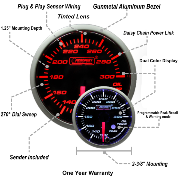 2-3 8  Amber White Premium Oil Temperature Gauge Online Hot Sale