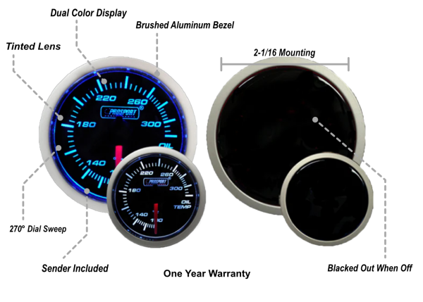 2-1 16  Blue White Electrical Oil Temperature Gauge Discount