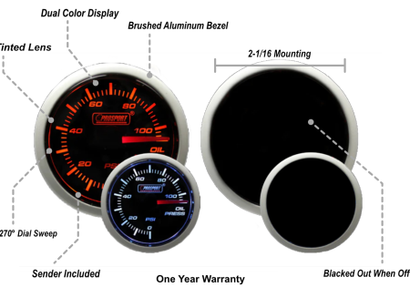 2-1 16  Amber   White -  Electrical Oil Pressure Gauge For Sale