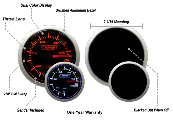 2-1 16  Amber   White -  Electrical Oil Pressure Gauge For Sale