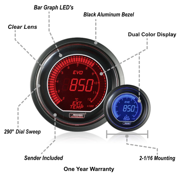 2-1 16  Evo Electrical Exhaust Gas Temperature Gauge-Celsius Discount