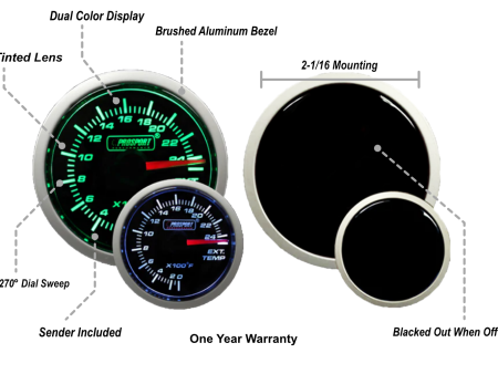 2-1 16  Green White Exhaust Gas Temperature Gauge For Sale