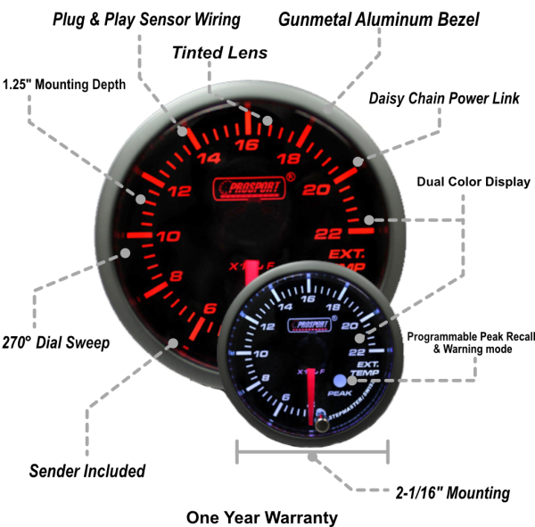 2-1 16  Amber White Premium Metric EGT Gauge For Discount